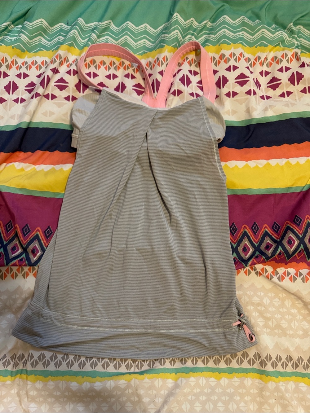 lululemon athletica Light Gray Tank with Pink Straps Size 4
